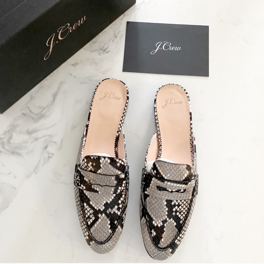 J. Crew Snake Print Mules